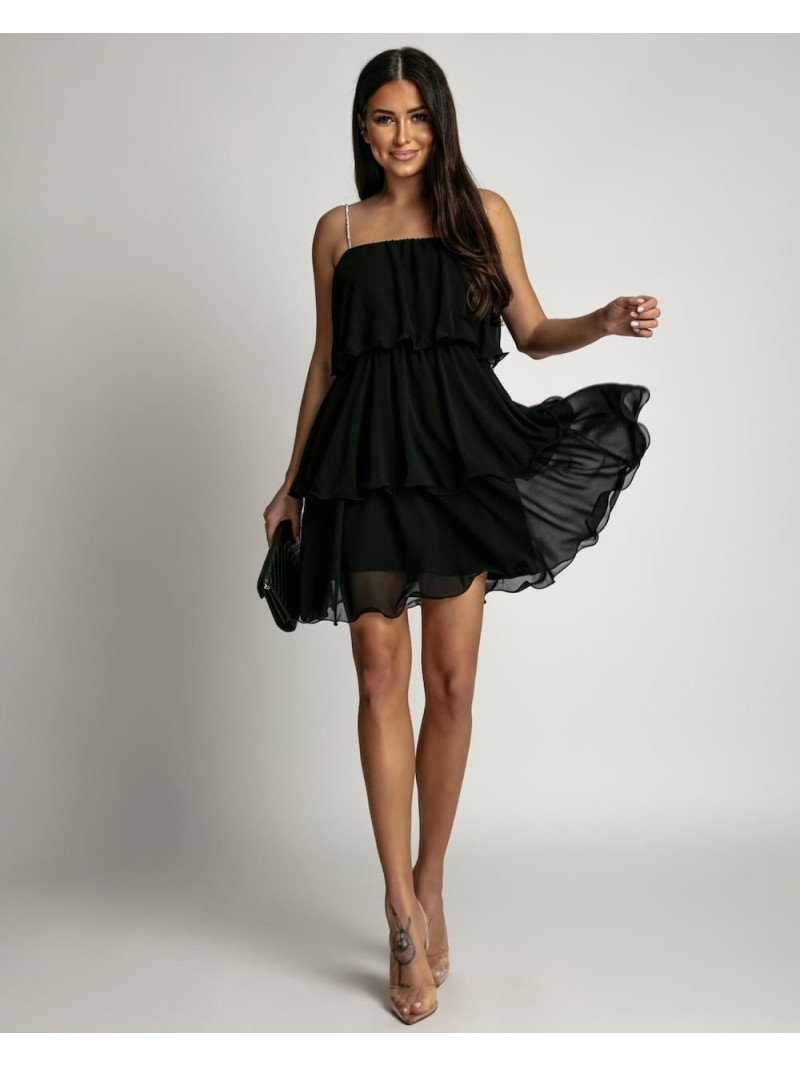 Summer dress with ruffles, black, AZR5062